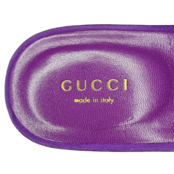 Gucci Kid Scamosciato Interlocking Double G Cut Out Slide Sandals 37.5 Suede - Picture 8 of 11